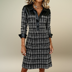 Long Sleeve Patchwork and Houndstooth Dress